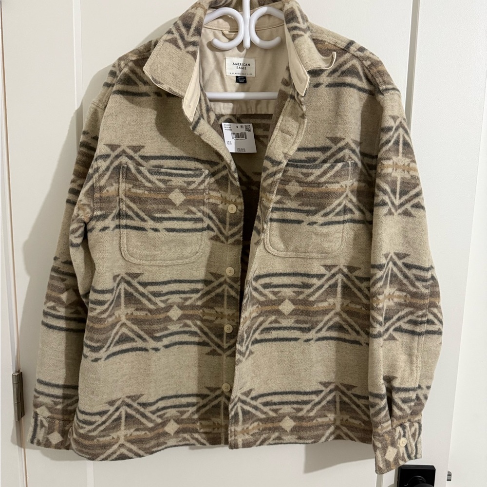 American Eagle Outfitters Tan & Brown Patterned Wool-Blend Shacket